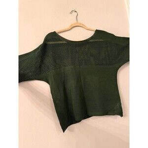 Dark Green Open Knit Mesh Dolman Short Sleeve Sweater Top - Size M
